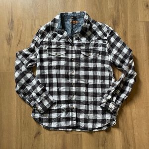 Jachs girlfriend black and white women’s plaid button down Long sleeve shirt L